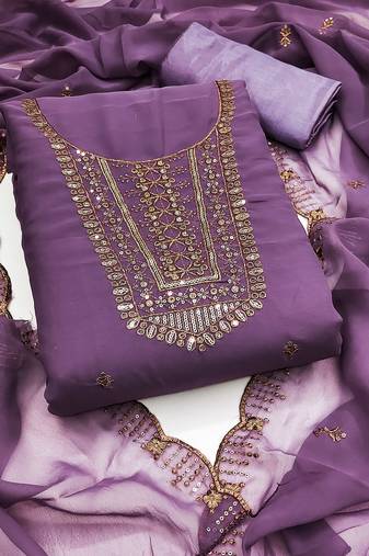 Lavender sequins georgette semi stitched churidar dress-materials