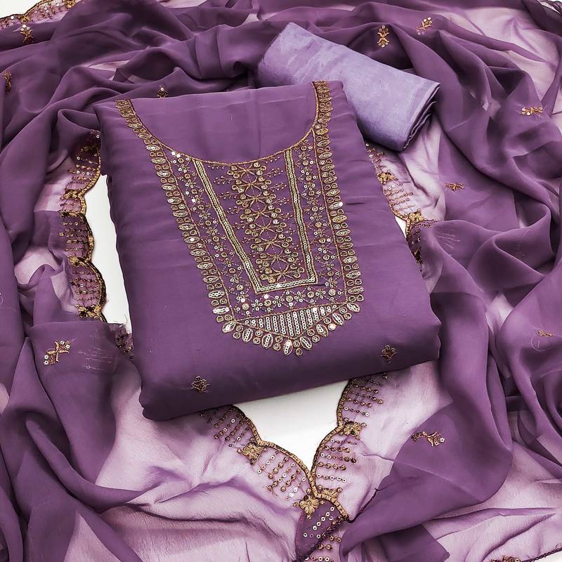 Lavender sequins georgette semi stitched churidar dress-materials