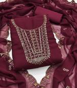 Maroon sequins georgette semi stitched churidar dress-materials