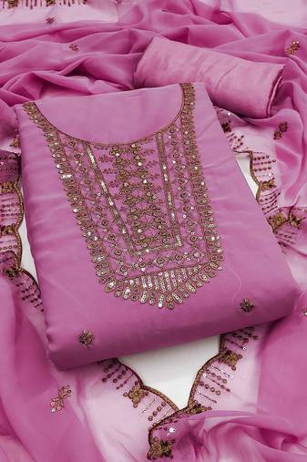 Pink sequins georgette semi stitched churidar dress-materials