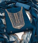 Teal-blue sequins georgette semi stitched churidar dress-materials