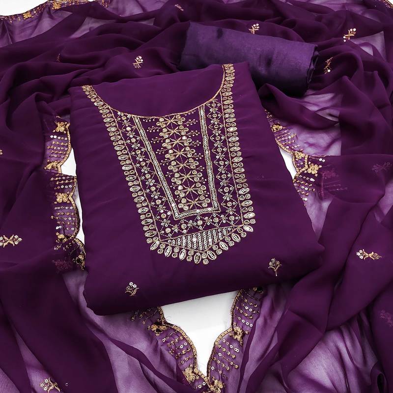 Violet sequins georgette semi stitched churidar dress-materials