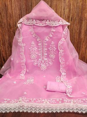 Baby-pink sequins organza churidar dress-materials 2