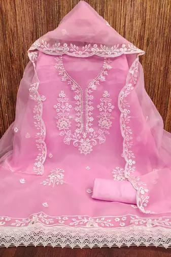 Baby-pink sequins organza churidar dress-materials