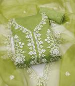 Light-green sequins organza semi stitched churidar dress-materials