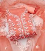 Peach sequins organza semi stitched churidar dress-materials