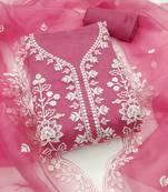 Pink sequins organza semi stitched churidar dress-materials