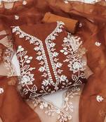 Orange sequins organza semi stitched churidar dress-materials