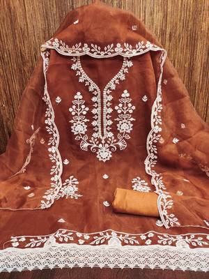 Orange sequins organza churidar dress-materials 2