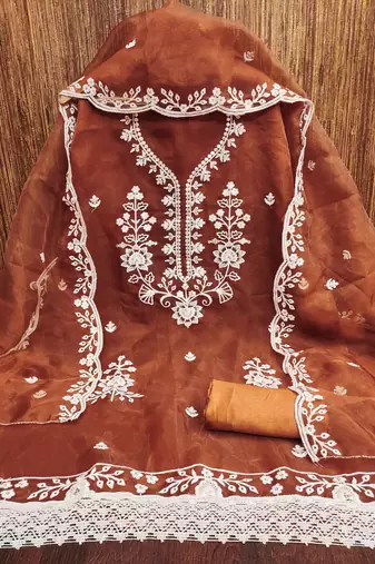 Orange sequins organza churidar dress-materials
