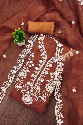 Orange sequins organza churidar dress-materials