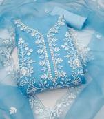 Sky-blue sequins organza semi stitched churidar dress-materials