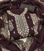 Brown embroidered georgette semi stitched churidar dress-materials