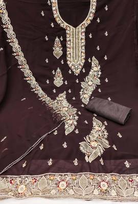 Brown embroidered georgette churidar dress-materials 2
