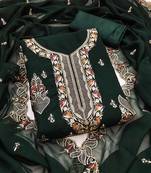 Green embroidered georgette semi stitched churidar dress-materials