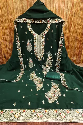 Green embroidered georgette churidar dress-materials