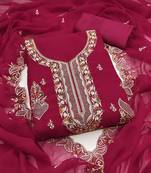 Magenta embroidered georgette semi stitched churidar dress-materials