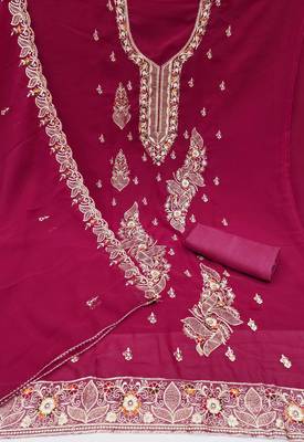 Magenta embroidered georgette churidar dress-materials 2