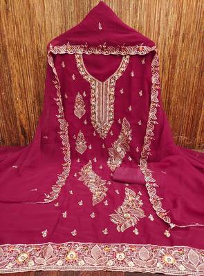 Magenta embroidered georgette churidar dress-materials 3