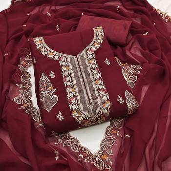Maroon embroidered georgette churidar dress-materials 1