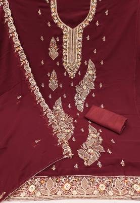 Maroon embroidered georgette churidar dress-materials 2