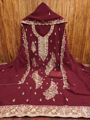 Maroon embroidered georgette churidar dress-materials 3