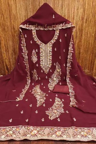 Maroon embroidered georgette churidar dress-materials