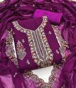 Purple embroidered georgette semi stitched churidar dress-materials