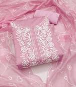 Baby-pink embroidered cotton semi stitched churidar dress-materials