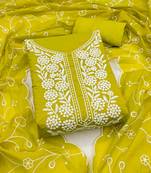 Green embroidered cotton semi stitched churidar dress-materials