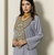 Grey Stitched Handwork Embroidered Ethnic Moroccan Style Kaftan Abaya for Women