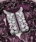 Purple embroidered cotton semi stitched churidar dress-materials