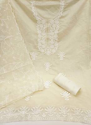 White embroidered cotton churidar dress-materials 2