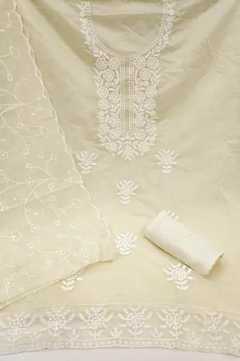 White embroidered cotton churidar dress-materials