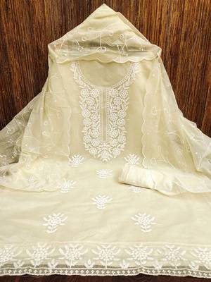 White embroidered cotton churidar dress-materials 3