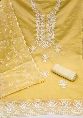 Yellow embroidered cotton churidar dress-materials 2