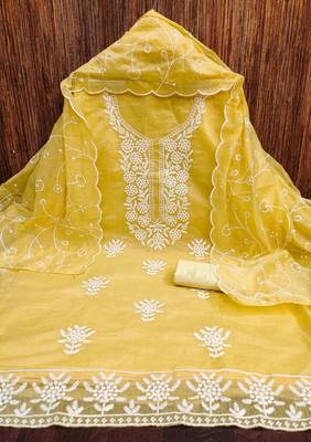 Yellow embroidered cotton churidar dress-materials 3