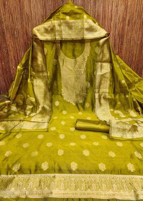 Green woven shimmer churidar dress-materials 3