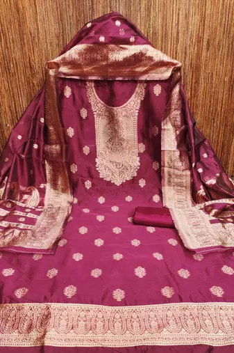 Magenta woven shimmer churidar dress-materials