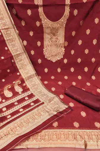 Maroon woven shimmer churidar dress-materials