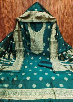 Sea-green woven shimmer churidar dress-materials 3