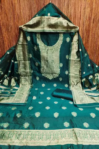 Sea-green woven shimmer churidar dress-materials