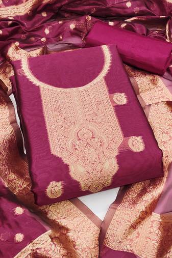 Magenta woven shimmer semi stitched churidar dress-materials