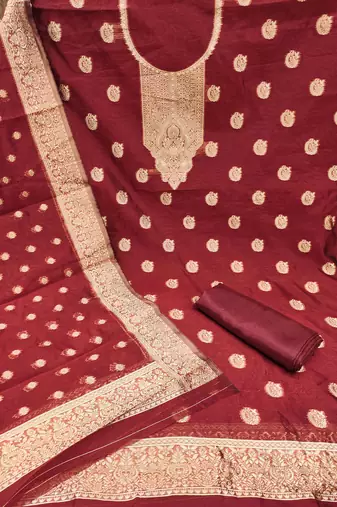 Maroon woven shimmer churidar dress-materials