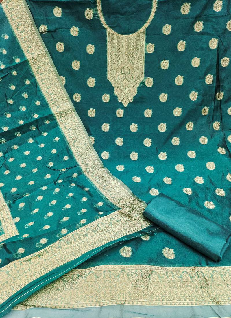 Sea-green woven shimmer semi stitched churidar dress-materials