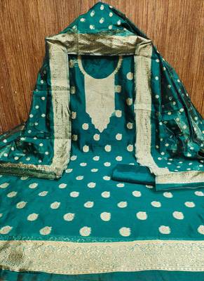 Sea-green woven shimmer churidar dress-materials 3
