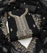 Black embroidered georgette semi stitched churidar dress-materials