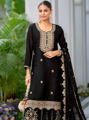 Black Chinnon Silk Embroidery Work Palazzo 2