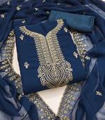 Blue embroidered georgette semi stitched churidar dress-materials