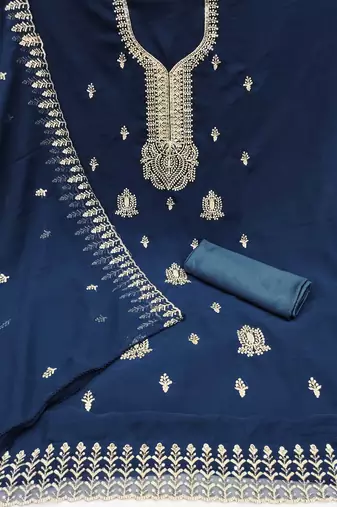 Blue embroidered georgette churidar dress-materials